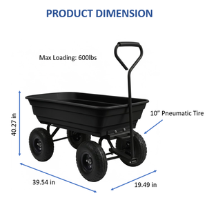 Chariot de jardin robuste de 600 lb avec pneus pneumatiques de 10 pouces pour transporter terre, paillis, gravier, chariot de jardin extérieur ODGGAR025 - Product Image 2