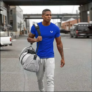 T-shirt de sport pour homme, respirant, séchage rapide, col rond, manches courtes, coupe classique, haute qualité, 220g, pour musculation et entraînement. - Product Image 5