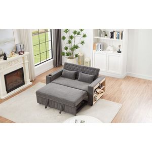 61.4\" Modern Grey Pull-Out <b>Sofa</b> <b>Bed</b> <b>Convertible</b> Loveseat with Adjustable Backrest for Living Room - Product Image 2