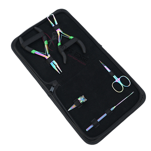 Kit de herramientas para extensiones de cabello Salon Rainbow con pinzas para microenlaces, removedor de anillos nano, tijeras, herramienta de seccionamiento de dedos y estuche de rexina. - Product Image 1