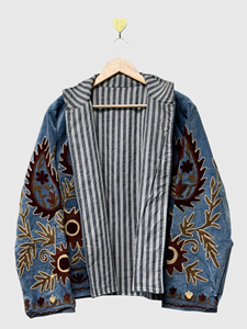 Veste en velours brodée bohème à manches longues, col montant, motif cachemire, grande taille, vêtements d'automne pour femmes - Product Image 5