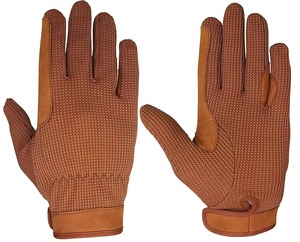 Gants d'équitation pour hommes en cuir véritable avec fermeture auto-agrippante, couleur marron uni, pour l'équitation 2026 - Product Image 5