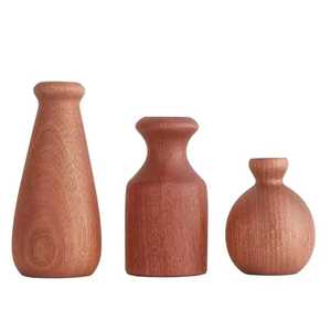 Vase à fleurs rond en bois artisanal moderne, petit support de table en bois massif, conteneur minimaliste pour fleurs séchées, décoration - Product Image 3