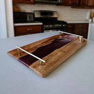 Plateau de service moderne en bois et résine, fait main, décoratif, pour la cuisine - Product Image 2