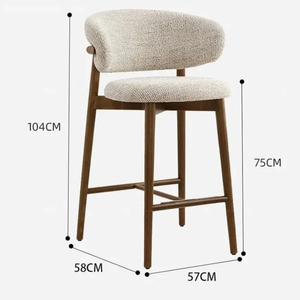 Modern Solid <b>Wood</b> Upholstered Bar <b>Stool</b> with Linen Fabric Handmade Curved Backrest for Kitchen Island and Dining Room - Product Image 6