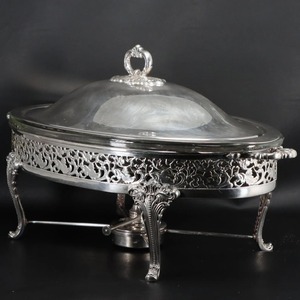 Calentador de comida circular premium con acabado plateado para servicio de buffet en hoteles al mejor precio - Product Image 1