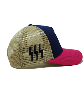 Premium Wholesale <b>Navy</b> Pink Contrast Mesh Trucker <b>Hat</b> Embroidery Logo Adjustable Unisex Outdoor Streetwear Cap Bulk Factory - Product Image 2