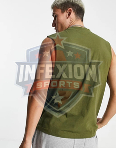 Débardeur tricoté sans manches vert olive pour homme, col rond, couleur unie, style décontracté - Product Image 4