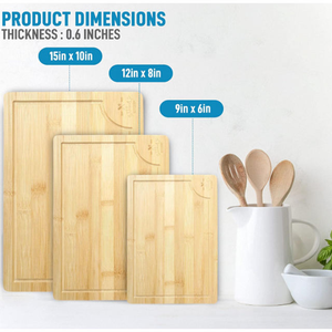 Juego de 3 Tablas de Cortar de Bambú con Asas Laterales para Cocina, Hechas de Madera Natural - Product Image 6