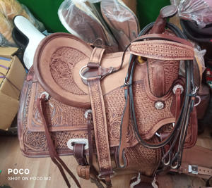 Productos de equitación de cuero real, sillín de cuerda occidental hecho a mano con juego de tachuelas para asiento de Carreras de Caballos de mayorista - Product Image 6