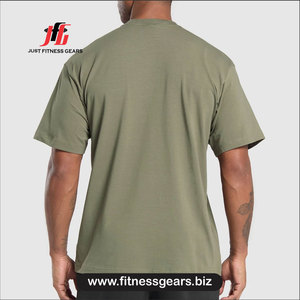 T-shirt pour homme en coton 100% respirant, à manches courtes, col rond, coupe classique, couleur vert olive, tricot jersey décontracté - Product Image 2