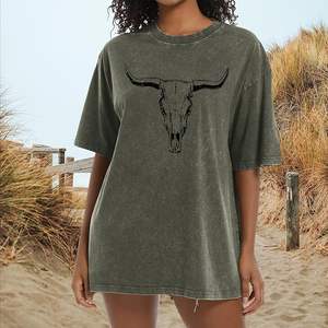 T-shirt décontracté épais 100 % coton écologique respirant pour femme, coupe oversize à épaules tombantes, 240 GSM, style vintage rétro délavé à l'acide - Product Image 3