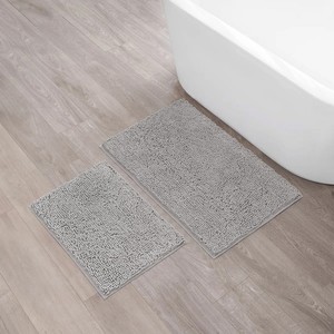 Modern Gray Cotton <b>Bath</b> <b>Mats</b> Rectangle Tufted <b>Non</b>-<b>Slip</b> Rubber Backing Thick Plush Home Use 2-Piece Set - Product Image 3