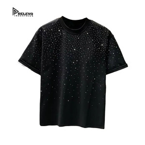 Wholesale New Design Rhinestone T Shirts For Men Streetwear Fashion Printed Men Custom Design Ringer Rhinestone Men's T-shirts - Product Image 5