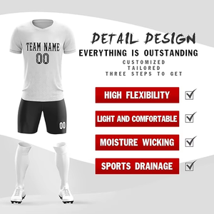Ensemble de maillots de football sublimés personnalisés pour hommes, col en V, blanc et noir, shorts, évacuation de l'humidité, coupe athlétique toutes saisons - Product Image 3