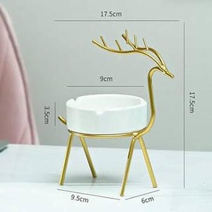 Cendrier de bureau en céramique en forme de cerf, design nordique, cadre en métal doré, support de cendres blanc, décoration d'intérieur - Product Image 4