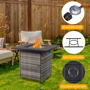 Tavolo da Esterno con Braciere da 28 Pollici, 50000 BTU, a Gas, in Pietra Vulcanica Nera, Forma Rettangolare, Include Accessori in Vetro per Fuoco - Product Image 6