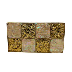 Pochette de soirée de luxe artisanale indienne en nacre avec motif en fil de laiton et pierre d'agate naturelle, pour elle - Product Image 1