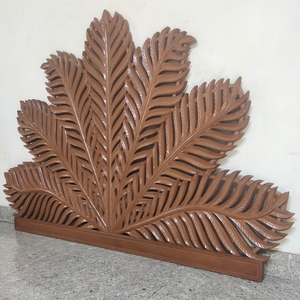 Cabecero de Cama King Size de Madera Tallada a Mano con Diseño de Hoja de Palma, Pintado en Marrón, Decoración de Madera de Ingeniería, Muebles para el Hogar - Product Image 4