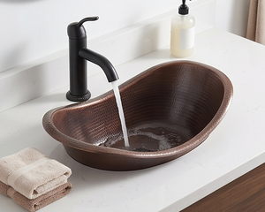 Fregadero de cobre hecho a mano con diseño rústico y superficie mate cepillada para baño - Product Image 6