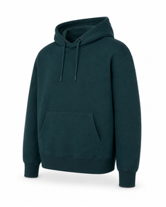 เสื้อฮู้ดดี้สีเขียวอมฟ้าเข้มแบบหนาพิเศษสำหรับผู้ชาย ผ้าฝ้ายฟลีซ 100% มีเชือกผูก กระเป๋าจิงโจ้  รับผลิตแบบ OEM ODM ขายส่ง - Product Image 3