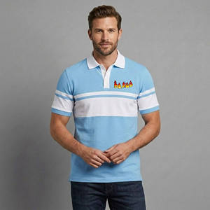 Customized Men's Light Blue <b>White</b> Solid Short Sleeve for Shirt Turn Collar Front Logo Casual Regular Fit Breathable Knitted - Product Image 1