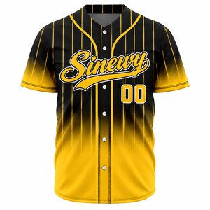 Camiseta de Béisbol Sinewy para Hombre, Personalizada con Nombre y Número, Rayas Negras y Amarillas, Sublimada, de Secado Rápido, Manga Corta, Corte Regular, para Adultos - Product Image 2