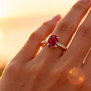 Unique Oval Cut Red <b>Garnet</b> <b>Ring</b> with Natural Round Diamonds Handmade January Birthstone Fine Jewelry in 14K/18K Gold OEM & ODM - Product Image 2