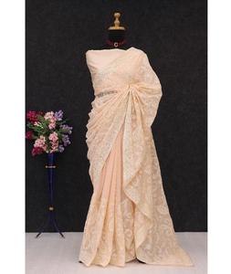 Indian Ethnic Wear Tabby Organza Silk with Sequence Multi Embroidery Work Piping Border Saree with Diamond Satin Silk Blouse - Product Image 1