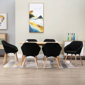 Set di 6 Sedie da Pranzo in Tessuto Nero e Legno Massello, Dimensioni Standard con Stile Elegante - Product Image 1