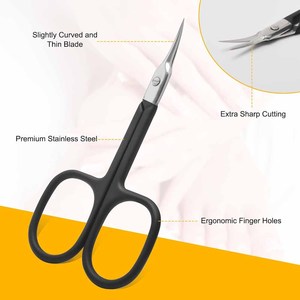 Tijeras de Manicura de Acero Inoxidable con Mango Negro, Punta Puntiaguda para Cortar Cutículas y Uñas, para Uso en Salón y en Casa - Product Image 3