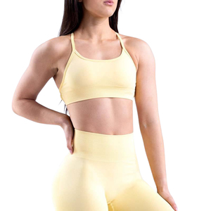 Ensemble soutien-gorge et short taille haute élastique pour femme, uni, écologique, léger, respirant, coupe ajustée, fitness, extérieur, avec logo frontal - Product Image 1