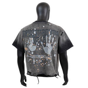 T-shirts Homme en Coton Coupe Ample et Décontractée, Style Streetwear, Détails Effilochés et Tendance, Vente en Gros - Product Image 2
