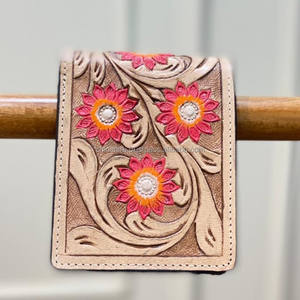 Portefeuille porte-billets personnalisé en cuir véritable fabriqué à la main portefeuille pour hommes à deux volets en cuir véritable portefeuille à motif floral occidental cousu à la main - Product Image 3