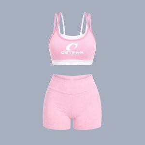 Cheap Price Yoga Set Women High Waist <b>Legging</b> Crop Top Solid Pink Activewear 2 Piece Workout Outfit Breathable Spandex Polyester - Product Image 6