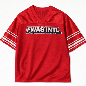 Maillot de football américain rouge pour femme en gros, personnalisé, en polyester respirant, style streetwear, col en V, OEM - Product Image 2