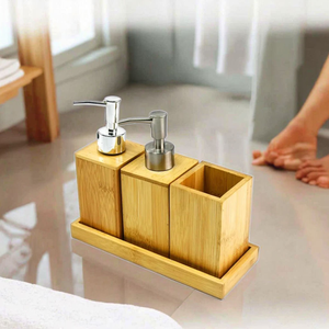 Ensemble de rangement de salle de bain de luxe écologique en bois, design carré et fin, trois pièces, nouveau design, décoratif, avec porte-savon - Product Image 5