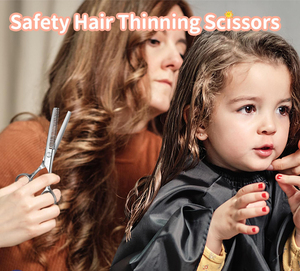 Kit de ciseaux à cheveux professionnels pour enfants, en acier inoxydable courbé, pointe arrondie de sécurité, ensemble de coiffure - Product Image 6