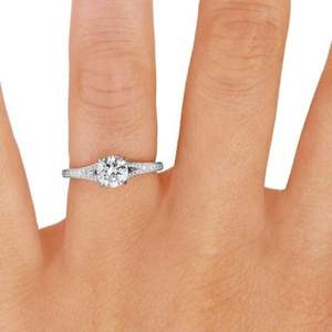 10K Gold <b>Split</b> Shank Diamond (Natural) Engagement <b>Ring</b> with Brilliant Accent Stones and Round Diamond (Natural) OEM - Product Image 3