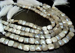 Perles facettées en pierre de lune naturelle couleur pêche 7-8mm, fil de 8 pouces de long, plaqué argent - Product Image 2