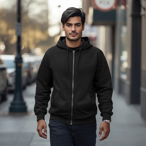 เสื้อฮู้ดซิปทรงบ็อกซี่ ผ้าฝ้ายฟลีซแบบโอเวอร์ไซส์ พร้อมบริการรับผลิตแบบ OEM ODM - Product Image 1