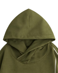 Sweat à capuche pour homme en molleton de coton, vert sarcelle foncé, avec bandes contrastantes latérales, style streetwear décontracté, poche kangourou - Product Image 4