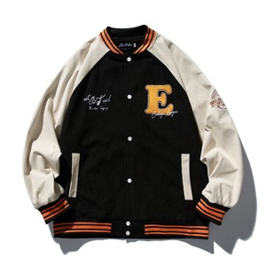 Chaqueta Varsity para Hombre, Color Marrón, con Bloques de Color en Patchwork, Cuello Camisero, Corte Regular, Estilo Preppy, Ecológica, 100% Poliéster - Product Image 1