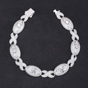 Pulsera de Cadena con Eslabones Unisex de Lujo, Chapada en Oro Rosa, Tono Plateado, con Moissanita Cúbica en Forma de Ojo, Cierre Trenzado, Regalo de Joyería - Product Image 1