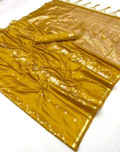 Sari de seda de buena calidad para festivales con trabajo de tejido, fabricante y exportador de moda femenina de Surat - Product Image 3
