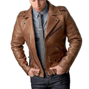 Veste en cuir décontractée pour homme, style motard, imperméable, en peau de mouton, col montant - Product Image 1