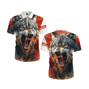 Camiseta Polo con Gráfico de Lobo Rugiente en 3D para Hombre |   Camiseta con Cierre de Cremallera de un Cuarto, Sublimada con Diseño de Animal Enfurecido |   Top artístico de estilo urbano en rojo y gris - Product Image 6