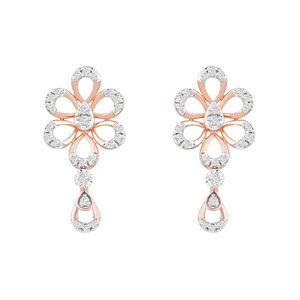 ต่างหูรูปหยดน้ำประดับเพชรทรงดอกไม้สีโรสโกลด์ - Product Image 3
