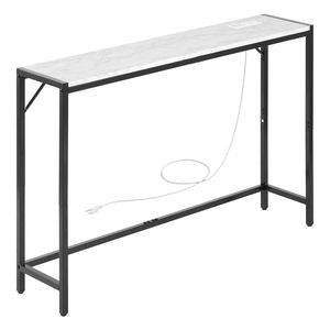 Modern Marble <b>Console</b> <b>Table</b> with Power Outlet <b>Slim</b> Sofa Side <b>Table</b> with Iron Tubes Anti-Tip Triangular Support for Apartments - Product Image 1