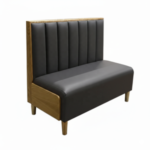 Asientos de Cuero PU Color Bronceado Estilo Mediados de Siglo para Restaurante, Banco de Comedor con Respaldo de Canal <span class=keywords><strong>Vertical</strong></span> y Base de Madera para Cafetería, Bar, Hotel - Product Image 4